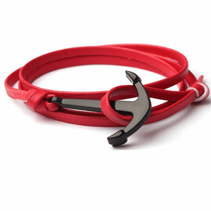 Pulsera Ancla Roja Cuero