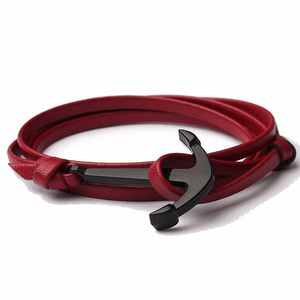 Pulsera Ancla Roja Cuero